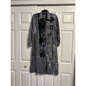 Vintage Antilia Artsy Patchwork mixed media midi Shirt Dress women’s large gray
